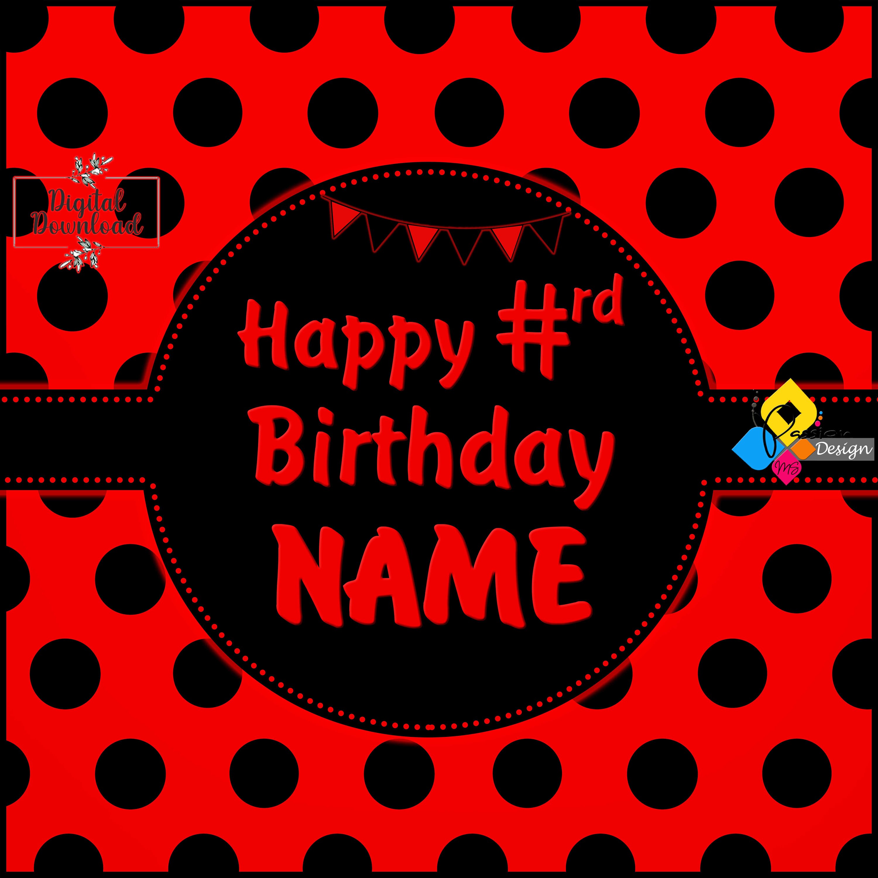 Sfondo fotografico per compleanno con ciliegie e fiocchi di coccinella e scritta Happy Birthday, per ragazze