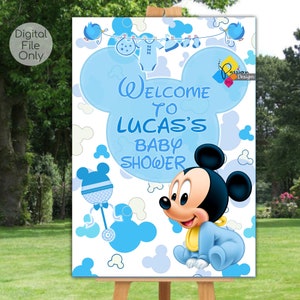 Tablero de Bienvenida para Baby Shower de MICKEY MOUSE para imprimir. Cartel de bienvenida personalizado de Mickey Mouse. Póster digital de Mickey Mouse. fiesta bebe mickey mouse