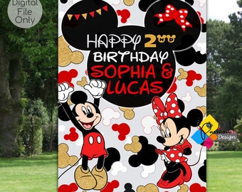 Printable MICKEY And MINNIE Mouse Birthday Welcome Board. CUSTOM Mickey And Minnie Mouse Party Decor. Mickey Minnie Mouse Birthday Poster