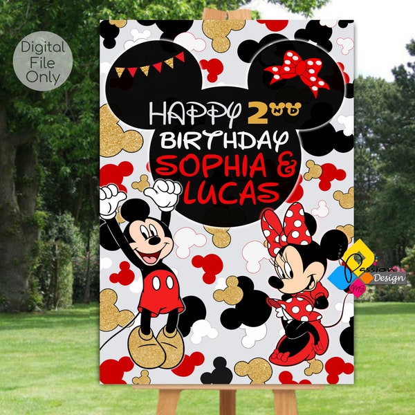 Printable MICKEY And MINNIE Mouse Birthday Welcome Board. CUSTOM Mickey And Minnie Mouse Party Decor. Mickey Minnie Mouse Birthday Poster