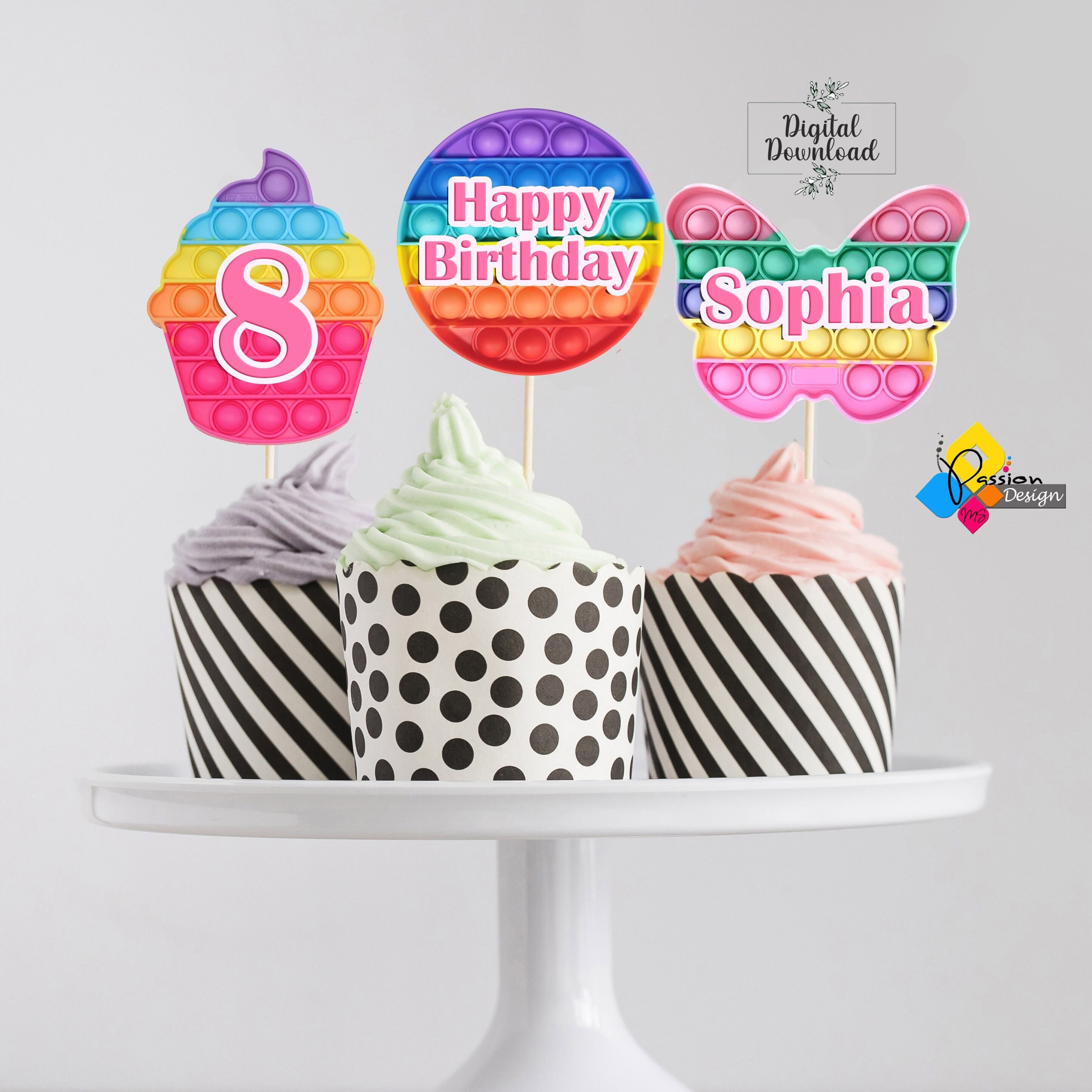 Imprimable Pop It Fidget Birthday Cupcake Toppers Etsy France