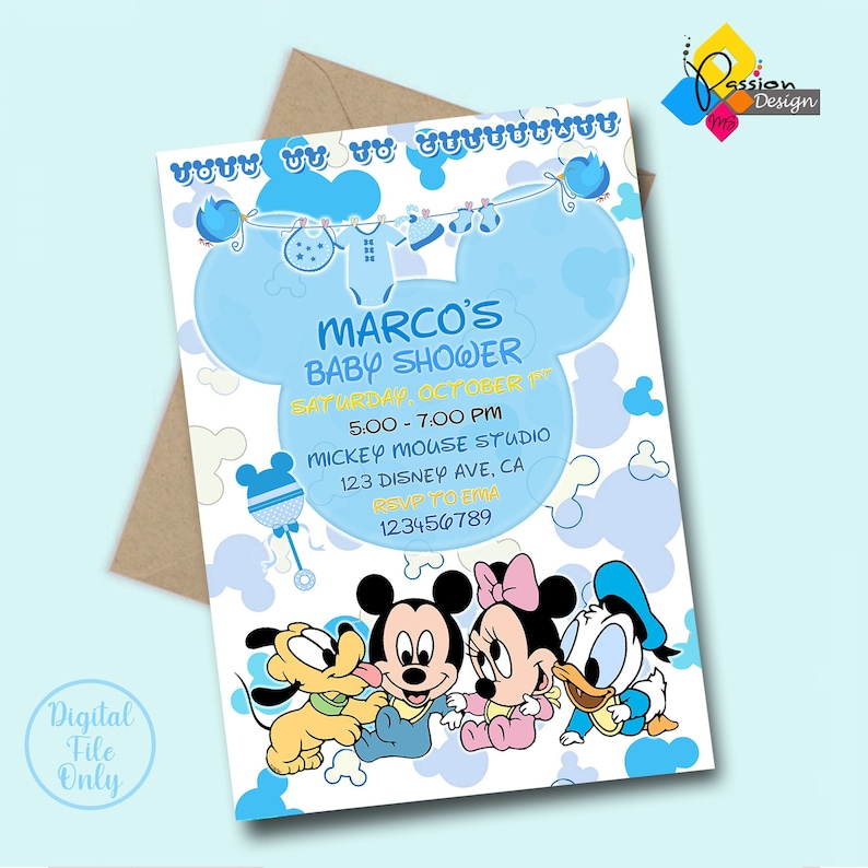 Printable Mickey Mouse Baby Shower Invitation. Personalized - Etsy