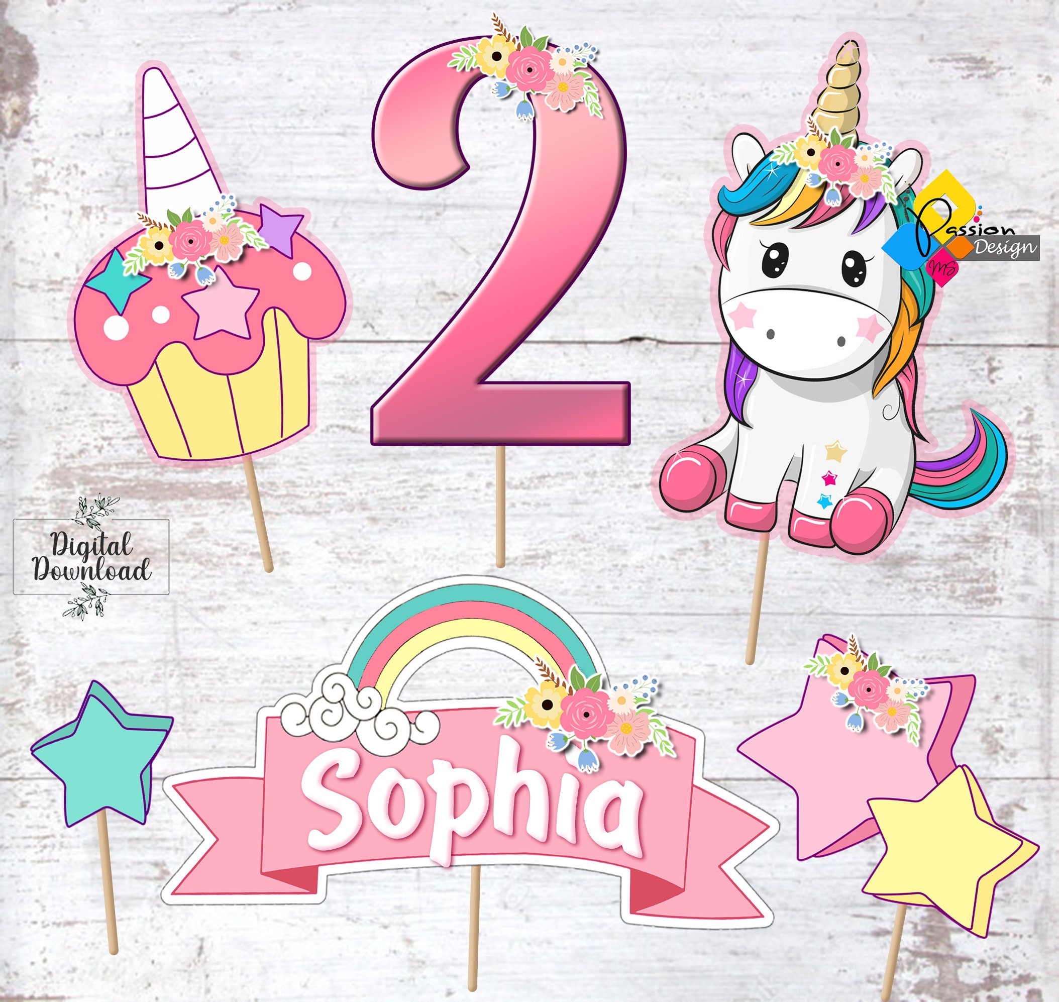 Uncorn Number Cake Topper Prntables | Ranbow Uncorn Cake, Uncorn - View #7