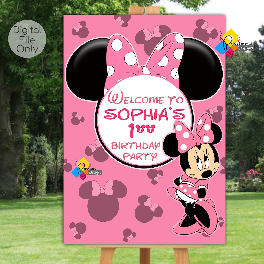 Printable MINNIE MOUSE Birthday Welcome Board. Custom Minnie Mouse Pink ...