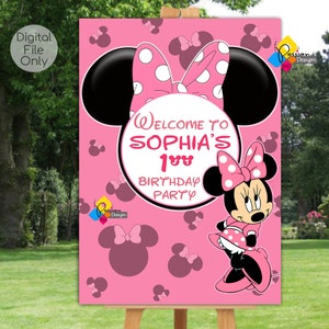 Printable MINNIE MOUSE Birthday Welcome Board. Custom Minnie Mouse Pink Welcome Sign. Digital Minnie Mouse Poster. Minnie Mouse Party Decor