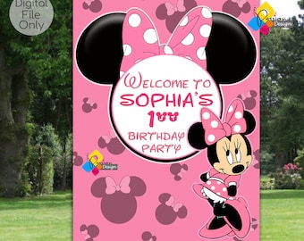 Printable MINNIE MOUSE Birthday Welcome Board. Custom Minnie Mouse Pink Welcome Sign. Digital Minnie Mouse Poster. Minnie Mouse Party Decor