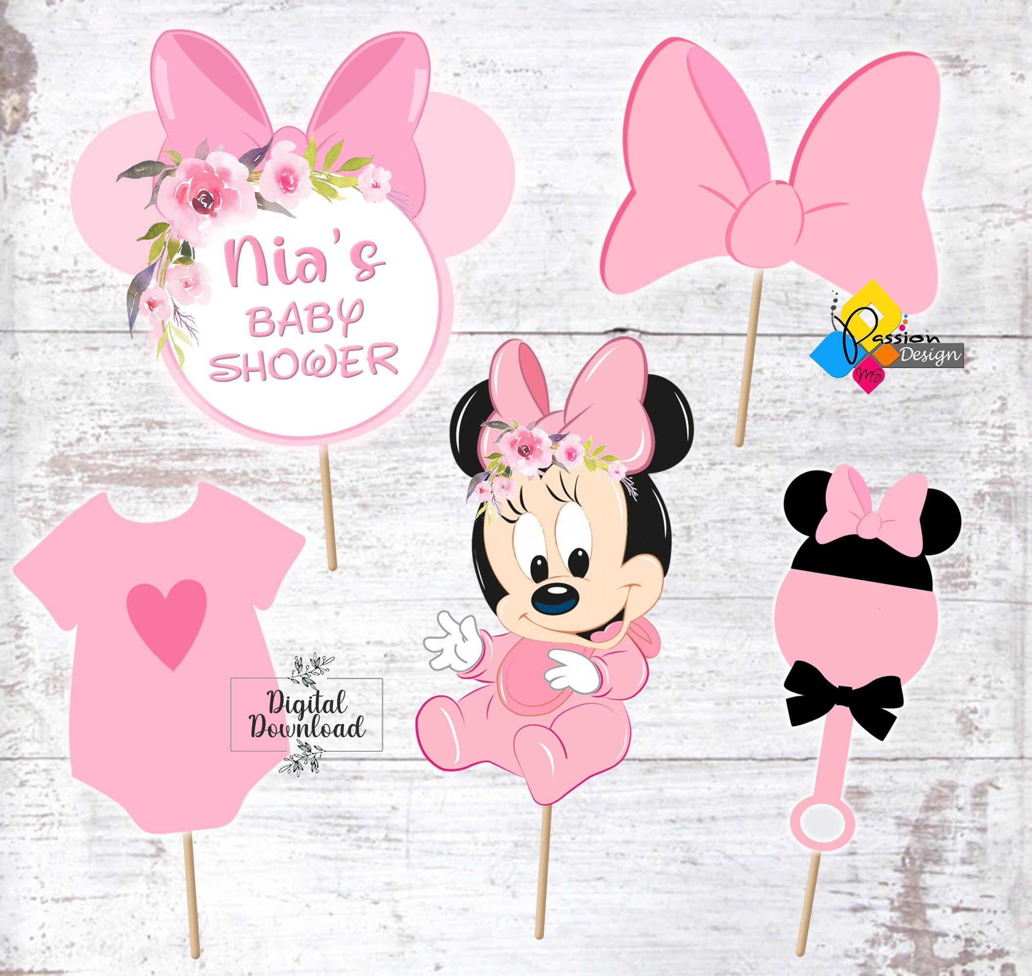 Toppers para Tartas, Tortas, Pasteles, Bizcochos o Cakes para Imprimir de MINNIE  MOUSE Rosa. Centros de mesa para fiestas. Decoración de mesa. Accesorios  para fotos. Decoraciones personalizadas de Minnie Mouse - Etsy, image size:2108x1994