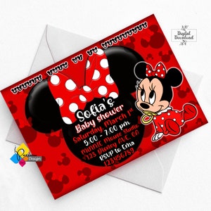 Printable Baby MINNIE MOUSE Red Baby Shower Invitation. Custom Minnie Mouse Baby Shower Invite. Digital Minnie Mouse Baby Shower Invitation