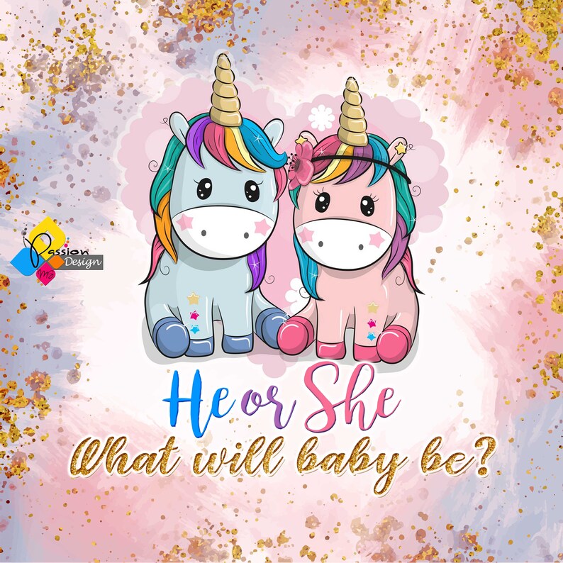 Printable GENDER REVEAL UNICORNS Backdrop. Boy or Girl Gender Etsy