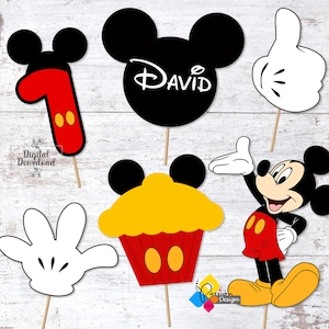 Printable Mickey Mouse Birthday Cake Toppers. Party Centerpieces. Table Decorations. Photo Props. Personalized DIY Mickey Mouse Decorations