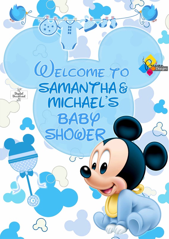 Simple Modern Mickey Mouse Baby Shower Thank You Invitation