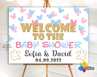 Printable MICKEY And MINNIE MOUSE Baby Shower Welcome Board. Custom Mickey And Minnie Baby Shower Welcome Sign. Baby Shower Party Poster