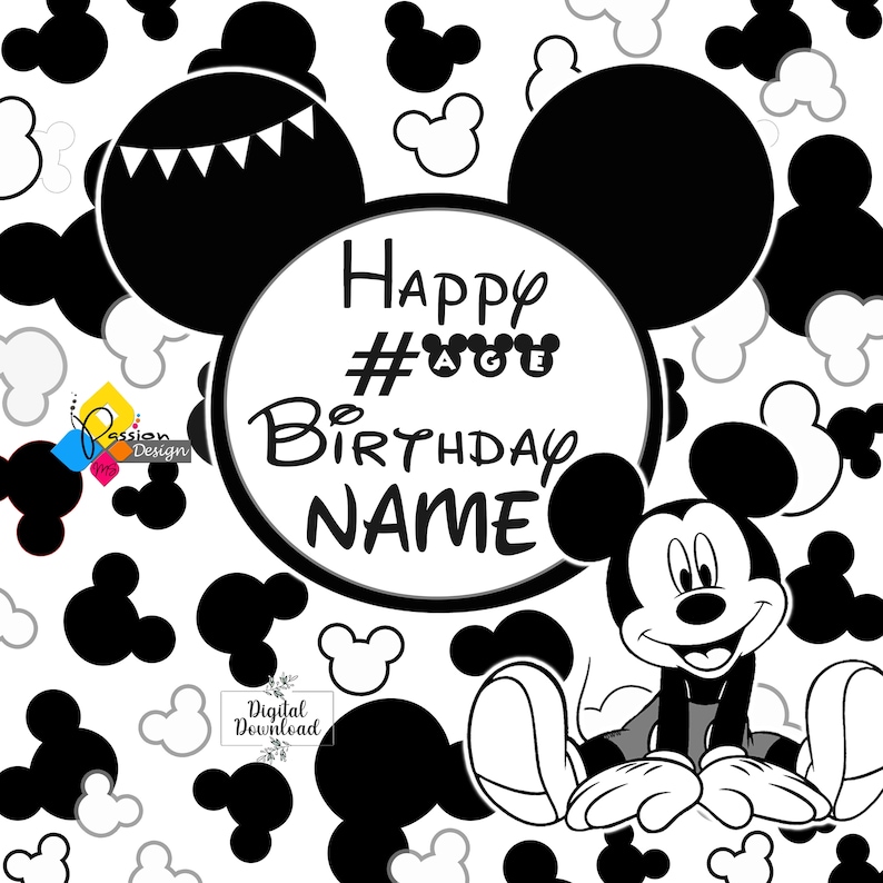 Printable MICKEY MOUSE Monochrome Birthday Backdrop. CUSTOM - Etsy