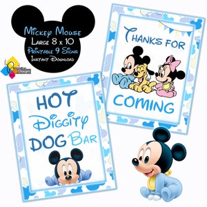 Printable Baby Mickey Mouse 9 Birthday Party Signs. Instant Download Mickey Mouse 8&quot;x10&quot; Sign Package. Digital Set Mickey Mouse Party Signs