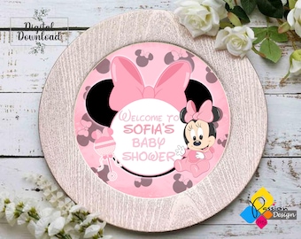 Printable Baby MINNIE MOUSE Pink Charger Plate Insert. Custom Minnie Mouse Baby Shower Charger Plate Insert. DIY Minnie Mouse Party Decor