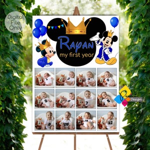 Druckbare Royal Blau MICKEY MOUSE Baby erste Jahr Foto Poster. Micky Maus 1. Geburtstag Foto Collage Schild. Micky Maus Bilder Brett