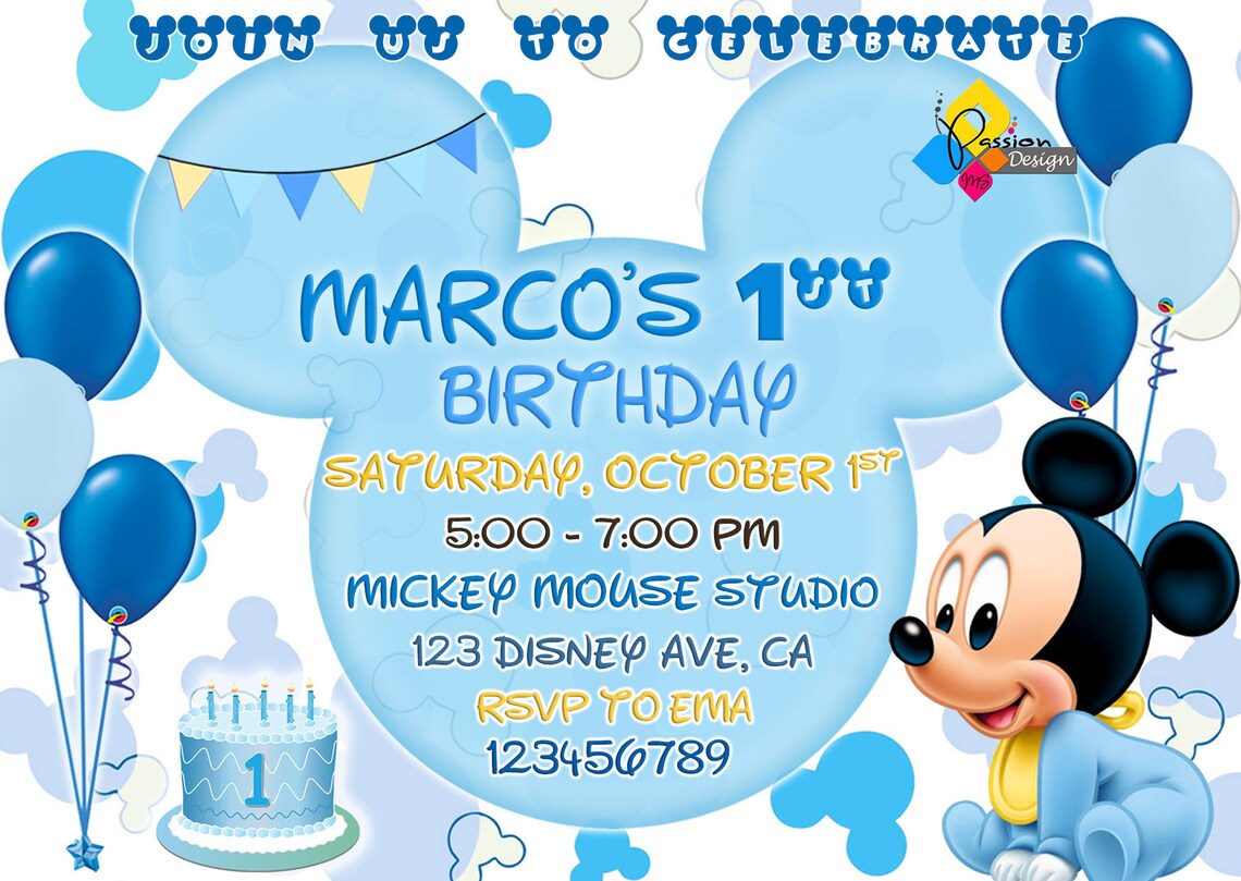 Printable Mickey Mouse Birthday Invitation. Personalized - Etsy