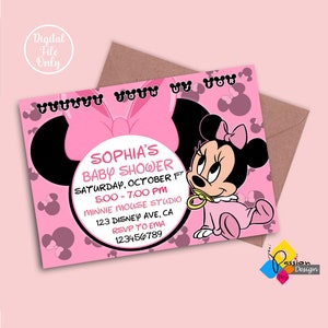 Printable MINNIE MOUSE Baby Shower Invitation. Custom Pink Minnie Mouse Baby Shower Invite. Digital Baby Minnie Mouse Baby Shower Invitation
