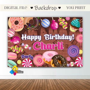Printable CHOCOLATE Sweets Candy Shop Backdrop. Chocolate Theme Party Decor. Digital Chocolate Factory Banner. Chocolate Background image 1