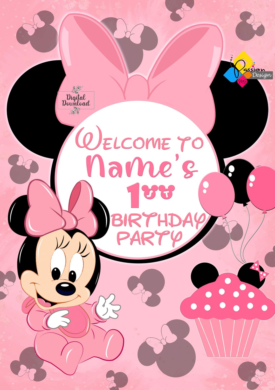 Printable MINNIE MOUSE First Birthday Welcome Board. Custom - Etsy