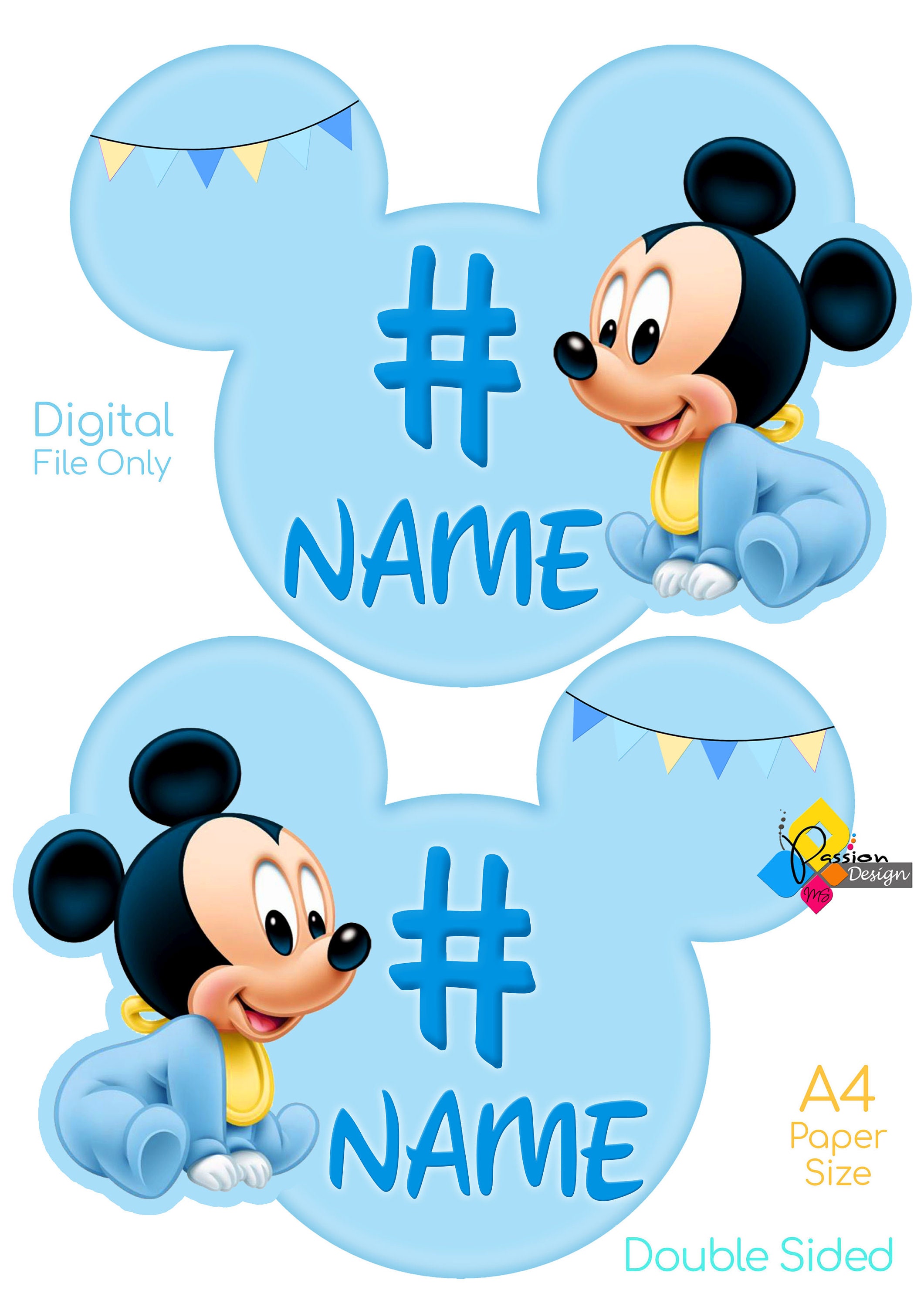 Printable Mickey Mouse Birthday Cake Topper. Custom Name & Age -   Portugal