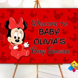Printable BABY MINNIE MOUSE Red Baby Shower Welcome Board. Custom Baby Minnie Mouse Welcome Sign. Digital Minnie Mouse Baby Party Poster