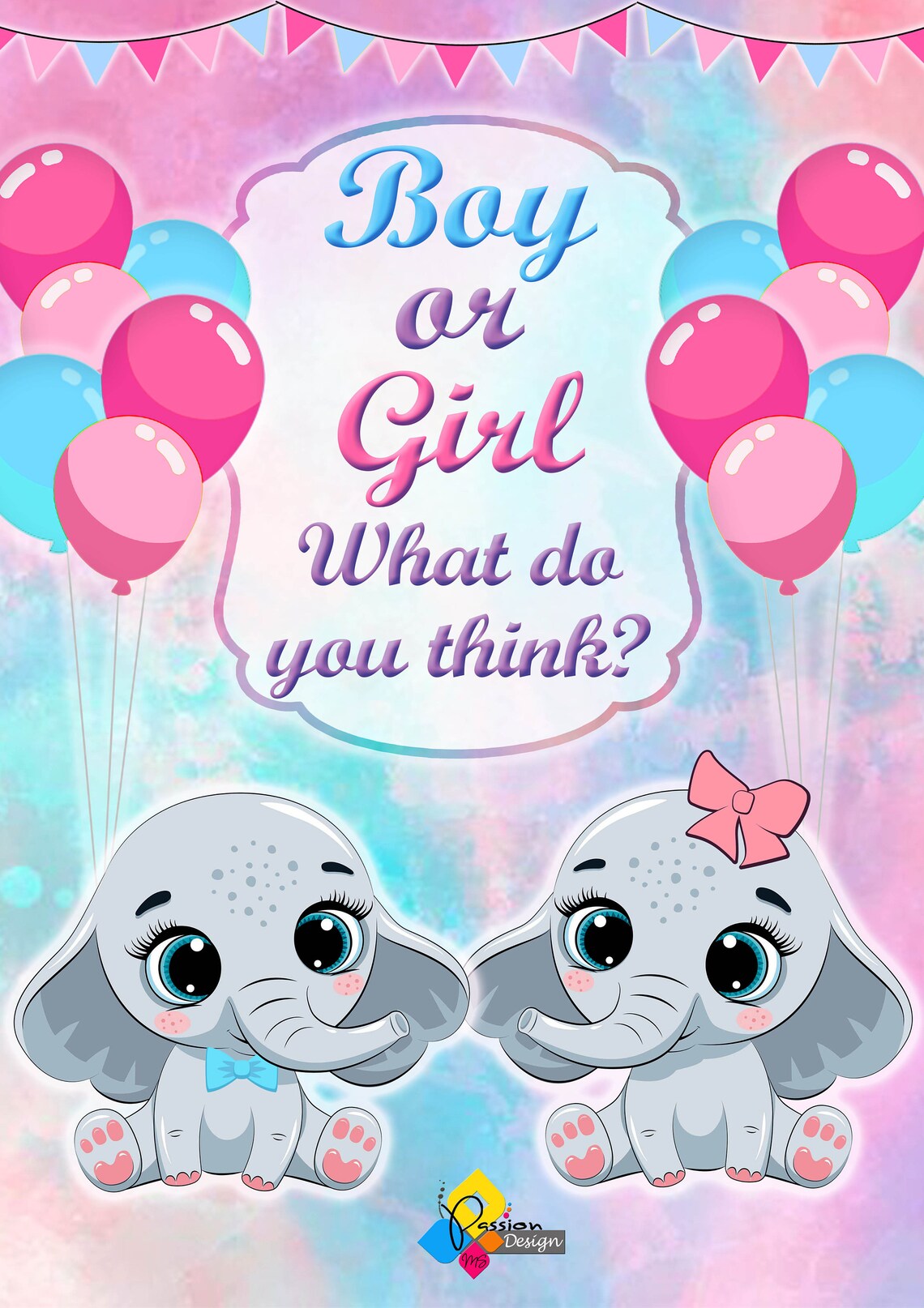 Printable GENDER REVEAL Baby Elephants Pink Blue Etsy Hong Kong