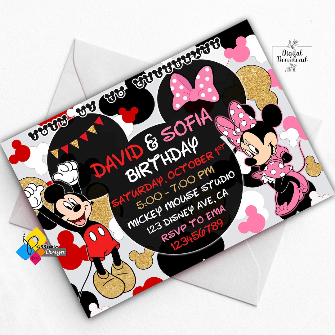 Printable Mickey and Minnie Mouse Birthday Invitation. Custom Mickey ...