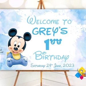 Printable Baby MICKEY MOUSE First Birthday Welcome Board. Custom Mickey Mouse Party Sign. Digital Mickey Mouse Poster. Mickey Mouse Birthday