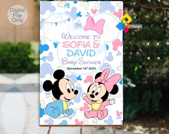 Printable MICKEY and MINNIE MOUSE Baby Shower Welcome Board. Custom Mickey and Minnie Welcome Sign. Boy or Girl Poster. Gender Reveal Party