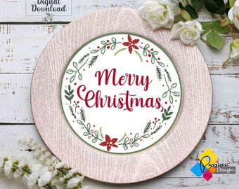 Printable Merry Christmas Charger Plate Insert. DIY Christmas Party Decor. Instant Download Digital File. Christmas Aesthetic Wreath