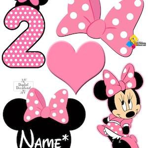 Printable MINNIE MOUSE Pink Birthday Cake Toppers. Party Centerpieces. Table Decorations. Photo Props. Custom DIY Minnie Mouse Decorations image 2