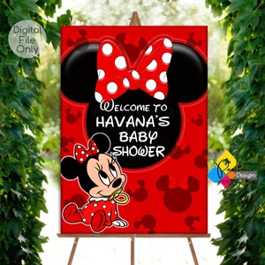 Printable Red MINNIE MOUSE Baby Shower Welcome Board. Custom Baby Minnie Mouse Welcome Sign. Digital Minnie Mouse Poster. Minnie Mouse Party