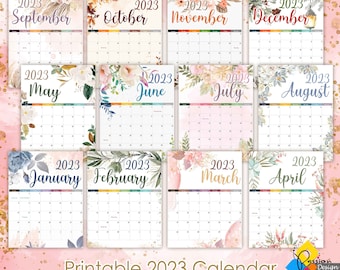 2023 Calendar Printable. Monthly Planner 2023. Desk Calendar Monthly. Watercolor Flowers. Floral Design. Letter Size. Instant Download