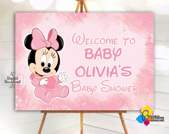 Printable BABY MINNIE MOUSE Baby Shower Welcome Board. Custom Baby Minnie Mouse Welcome Sign. Digital Minnie Mouse Baby Party Poster