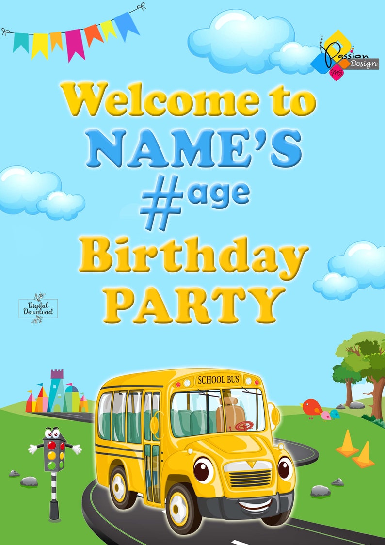 Printable WHEELS on the BUS Welcome Board. School Bus Birthday - Etsy