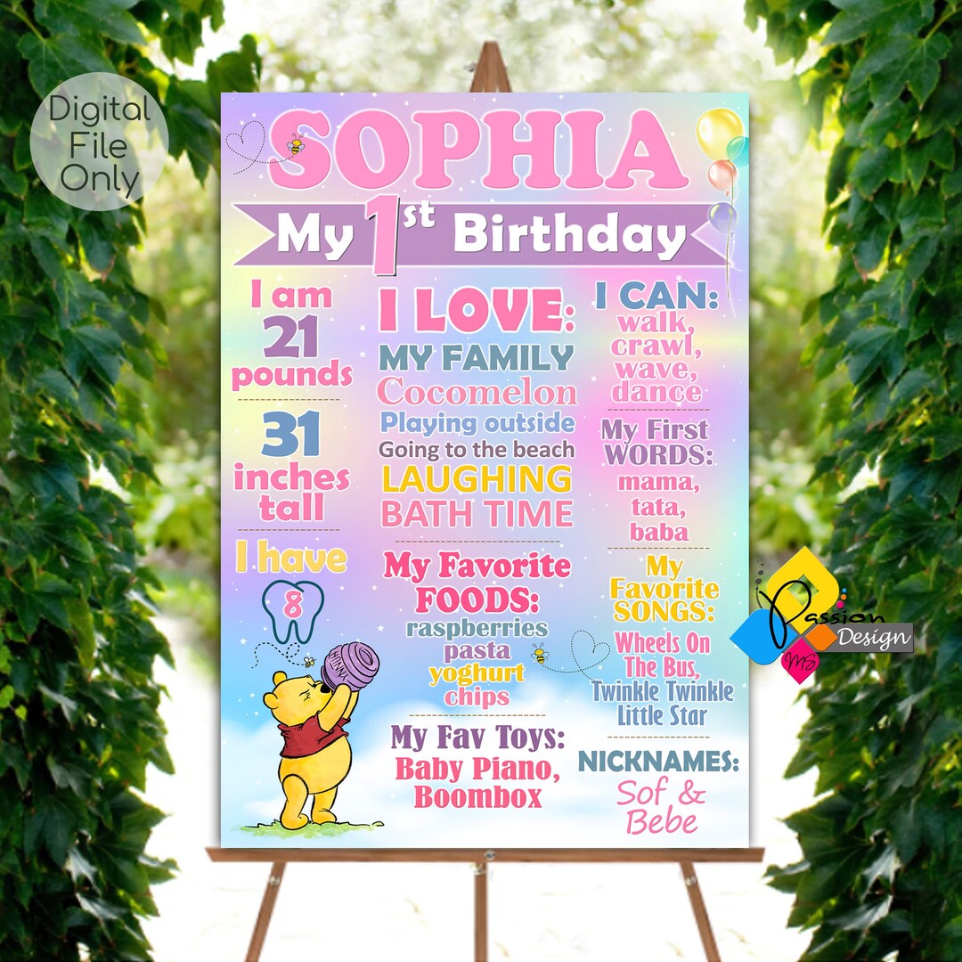 WINNIE THE POOH Milestone Board. Digital First Birthday Winnie the Pooh ...