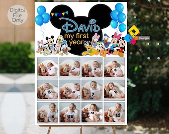 Digital MICKEY MOUSE Clubhouse Baby's First Year Photo Poster. Mickey Mouse Friends 1st Birthday Photo Collage Sign. Mickey Mouse Board