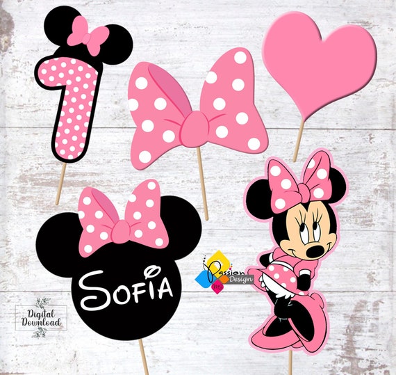 Topper per torta di compleanno rosa stampabili MINNIE MOUSE. Centrotavola  per feste. Decorazioni da tavola. Accessori per foto. Decorazioni Minnie  Mouse fai da te personalizzate -  Italia