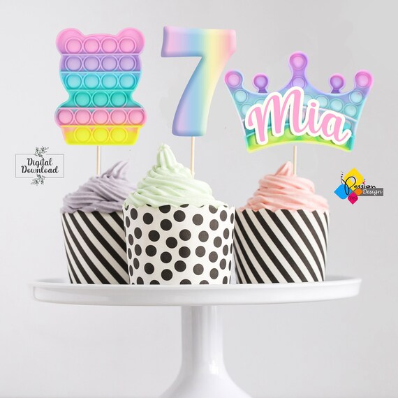 Printable POP IT Fidget Birthday Cupcake Toppers. Personalized | Etsy