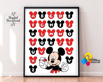 MICKEY Mouse Alphabet Poster. DRUCKBARE Wandkunst. Micky Maus ABC Poster. Kinderzimmer Dekor. Kinderzimmer Wanddeko. Kinderzimmer Dekor digitaler Download