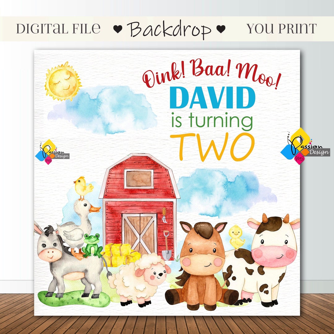 Printable FARM ANIMALS Birthday Backdrop. Custom Farm Party Decor. Cute ...