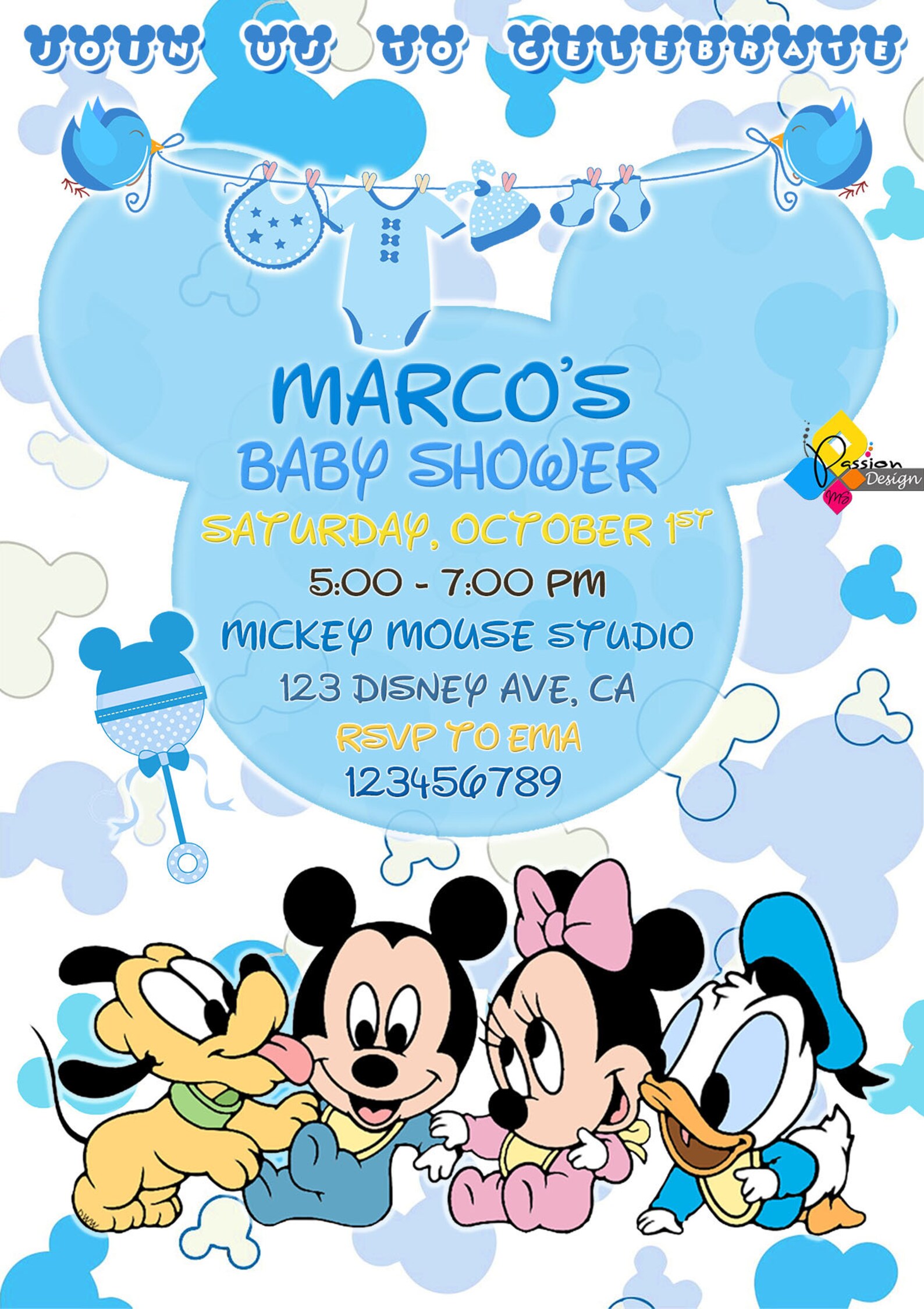Printable Mickey Mouse Baby Shower Invitation. Personalized - Etsy