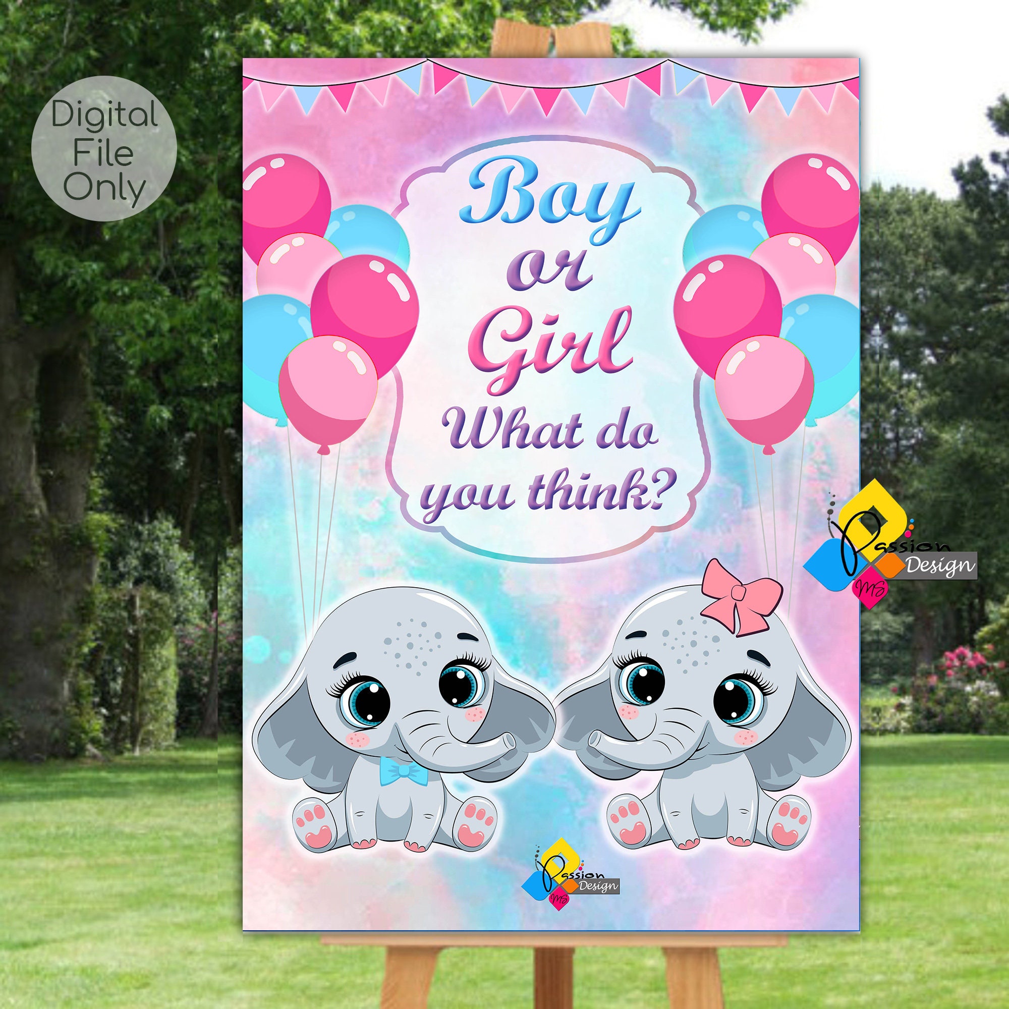 Printable GENDER REVEAL Baby Elephants Pink Blue Etsy Hong Kong