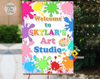 Printable Art Party Welcome Board. Painting Birthday Party Decor. Custom Paint Birthday Sign. Color Splashes Rainbow Painting Welcome Poster