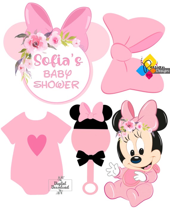 Printable MINNIE MOUSE Pink Baby Shower Cake Toppers. Party Centerpieces.  Table Decoration. Photo Props. Custom DIY Minnie Mouse Decorations -   Sweden