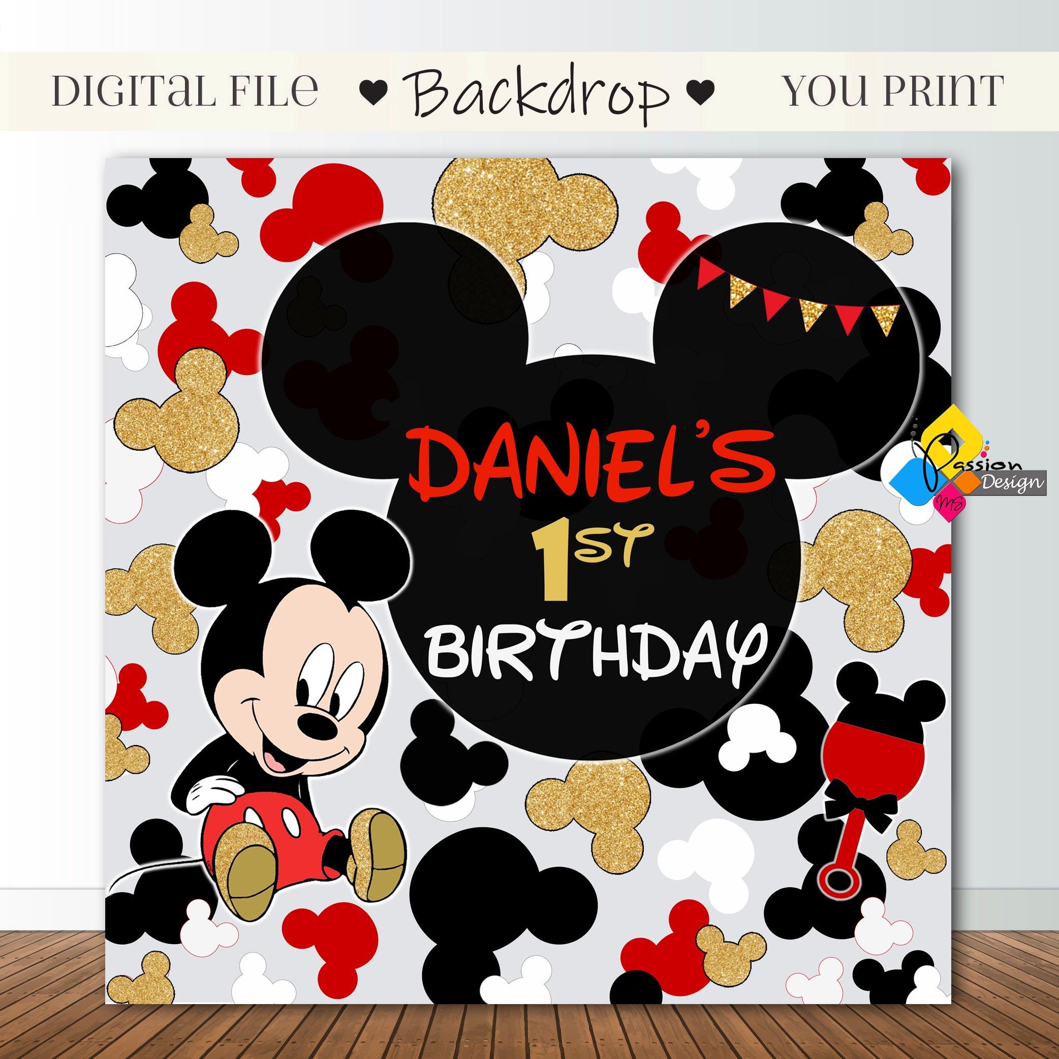 Printable Baby MICKEY MOUSE 1st Birthday Backdrop. CUSTOM Mickey Mouse ...