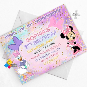 Printable Minnie Mouse and Daisy Duck Birthday Party Invitation. Personalized Digital Minnie Mouse and  Daisy Duck Birthday Invitation
