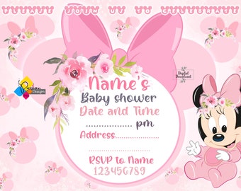 20 Invitations Baby Shower Minnie Mouse – Fait Main, Personnalisables
