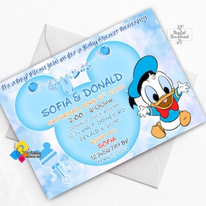 Printable Baby Donald Duck Blue Baby Shower Invitation. Personalized Donald Duck Invite. Digital Donald Duck Baby Shower Invitation